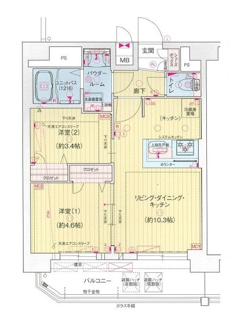 プレリス浅間町フォルテラ(2LDK/15階)の間取り写真