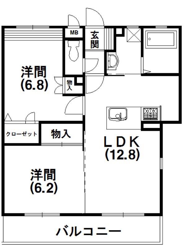 グリシーヌ(2LDK/2階)の間取り写真