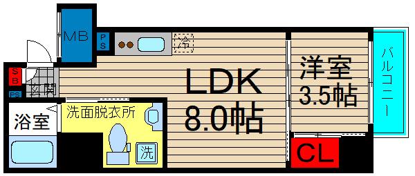 セレニテ上町台南館(1LDK/9階)の間取り写真