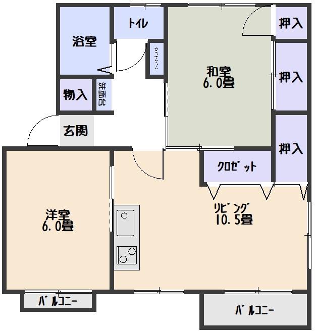 コーポフジタA(2LDK/1階)の間取り写真