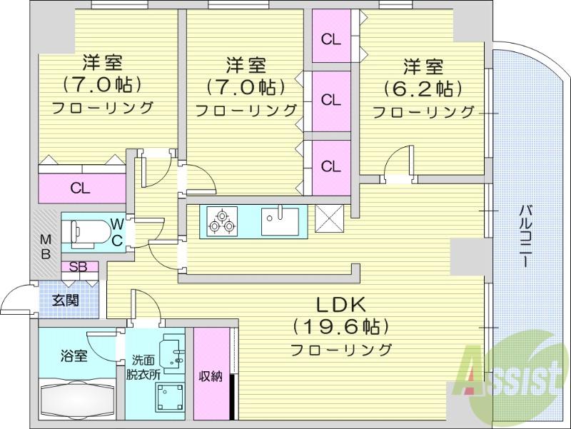 ガーデンロッジⅡ(3LDK/1階)の間取り写真