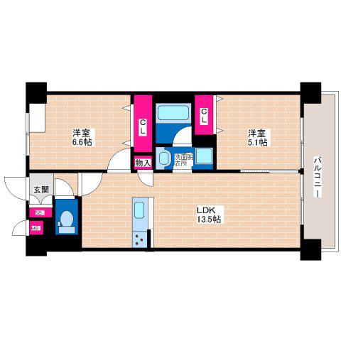 SQUARE COURT KAMI(2LDK/5階)の間取り写真