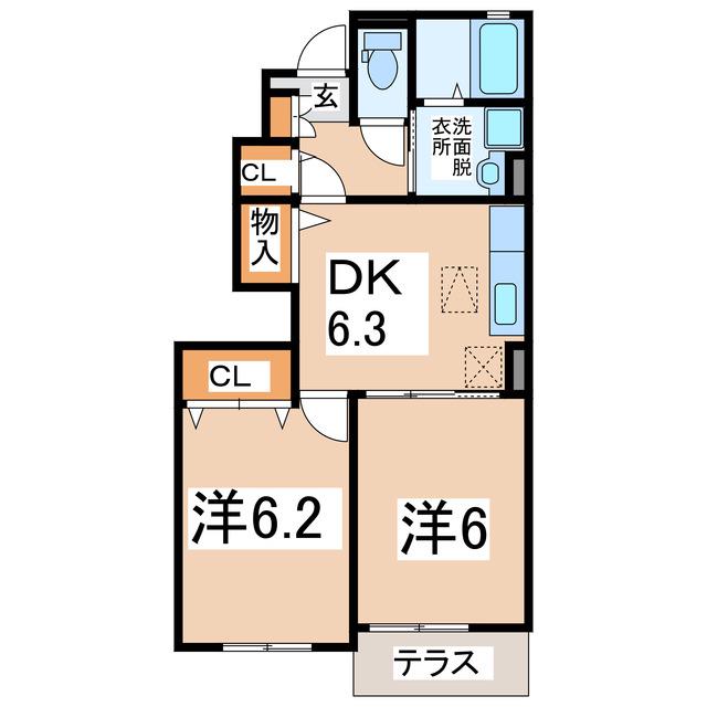 CASA FELICE I・II(2DK/1階)の間取り写真