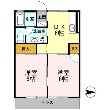 ビューラ東(2DK/1階)の間取り写真