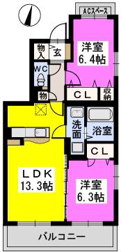 ボンヌ・シャンス(2LDK/3階)の間取り写真