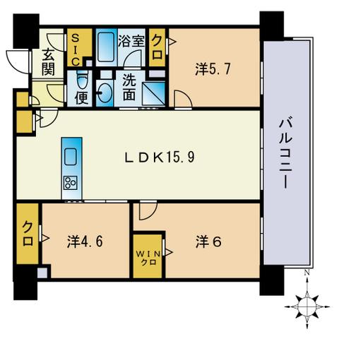 照葉オーシャンステージ イースト棟(3LDK/6階)の間取り写真