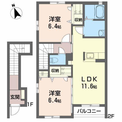 エアル クオーレB(2LDK/2階)の間取り写真
