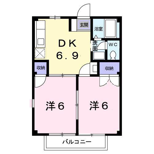 ファンタジアI(2DK/2階)の間取り写真