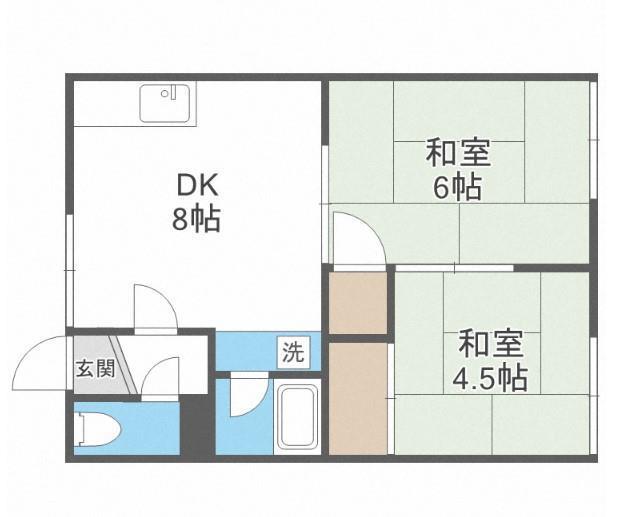 元町しんたくハイツ(2LDK/2階)の間取り写真