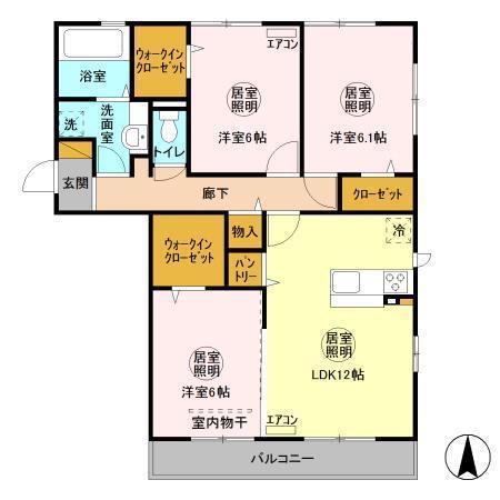 袖ケ浦ヒルサイドプラザB(3LDK/2階)の間取り写真