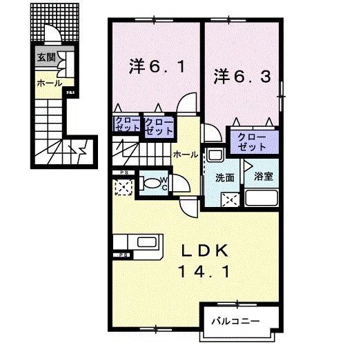 イルフィオーレB(2LDK/2階)の間取り写真