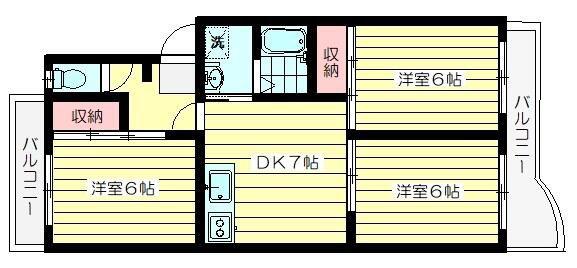 エアリーハイツ1ST(3DK/2階)の間取り写真
