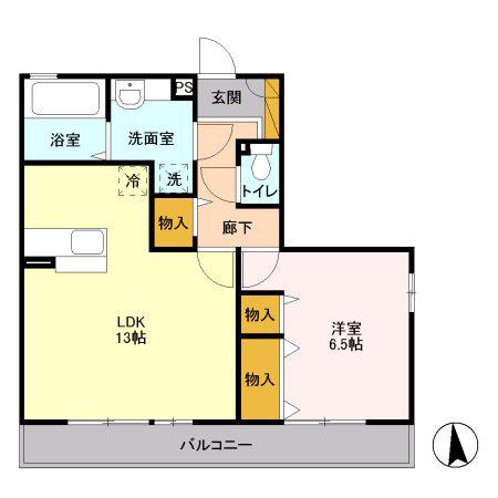 フレール西城南(1LDK/3階)の間取り写真