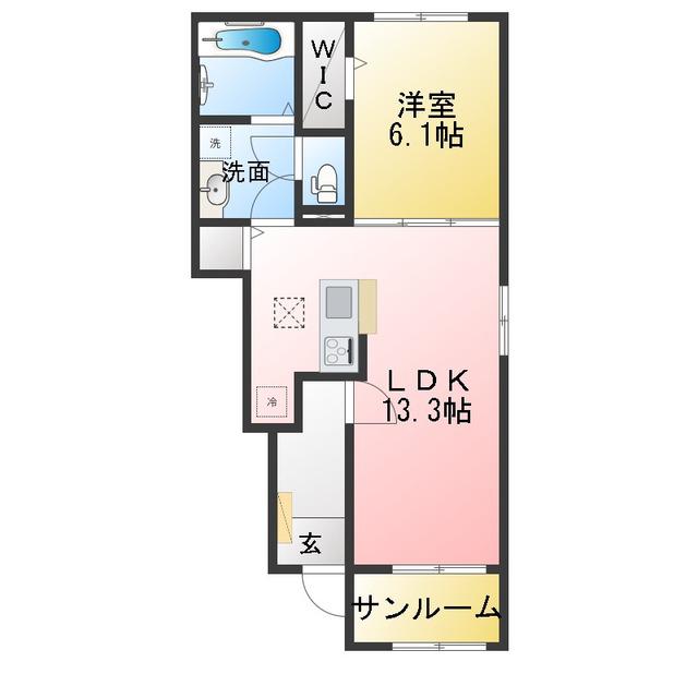 フェリーチェ七和 II(1LDK/1階)の間取り写真