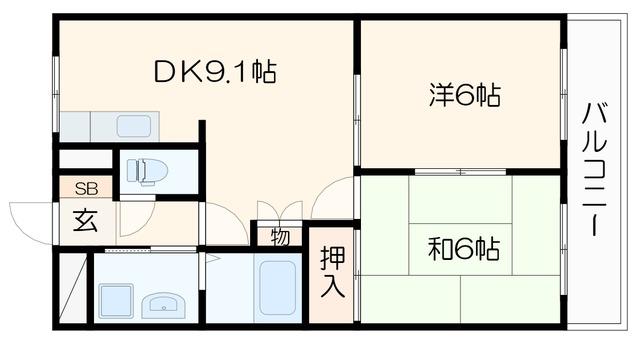 ハッピーガーデン(2DK/2階)の間取り写真