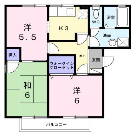 フレマリール塩澤A(3K/2階)の間取り写真