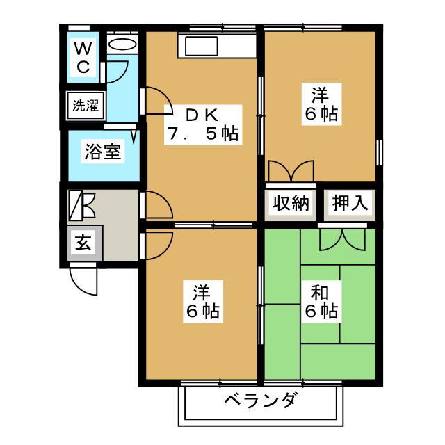 ペスカトーレ B棟(3DK/1階)の間取り写真