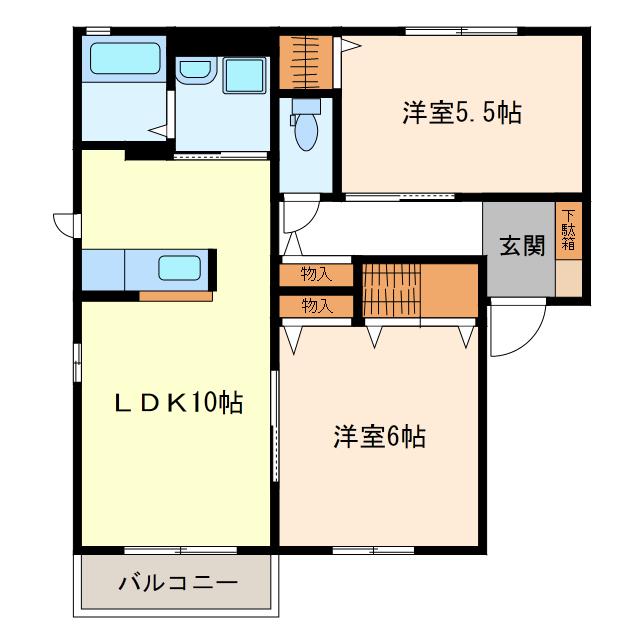 ラヴィアンロ一ズ C棟(2LDK/2階)の間取り写真