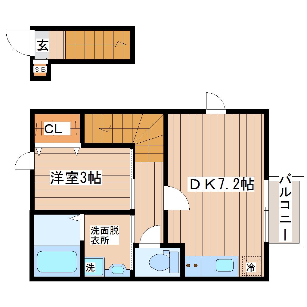 LUMINARE台原I(1DK/2階)の間取り写真