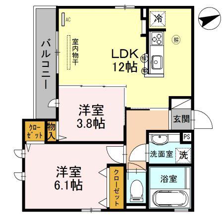 メリディアン明石LUMIERE(2LDK/3階)の間取り写真