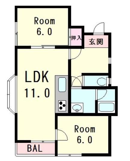 ハイツジェネシス(2LDK/2階)の間取り写真