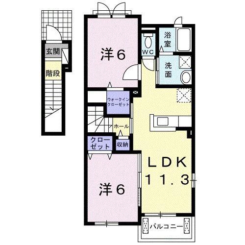 ヴァンヴェール深大寺 I(2LDK/2階)の間取り写真