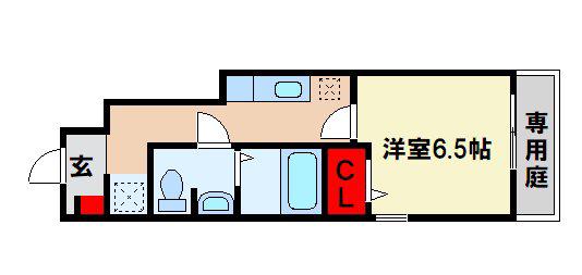 クレール筑紫野(1K/1階)の間取り写真