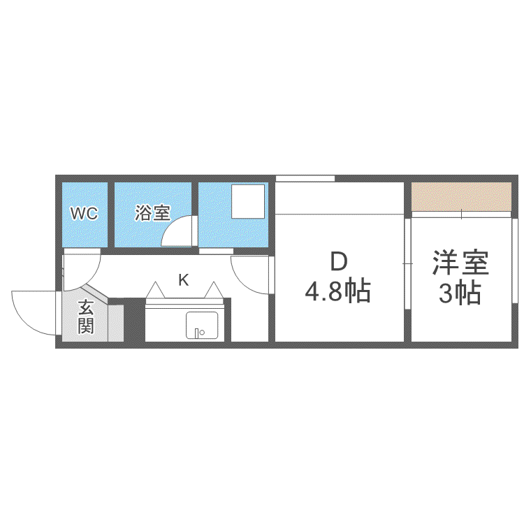メニーズコート創成タウン D棟(1DK/2階)の間取り写真