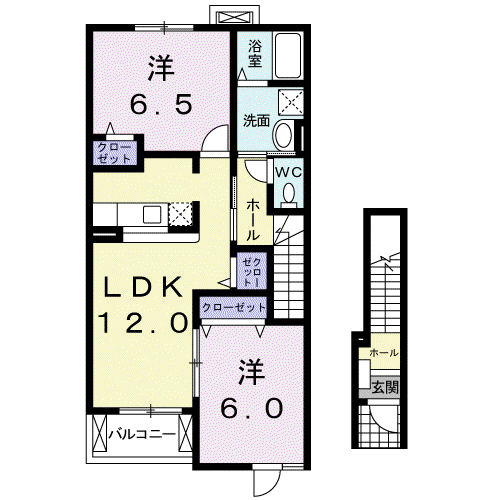 エクシブ竹の里 A(2LDK/2階)の間取り写真