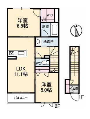 ラルーチェ国富(2LDK/2階)の間取り写真