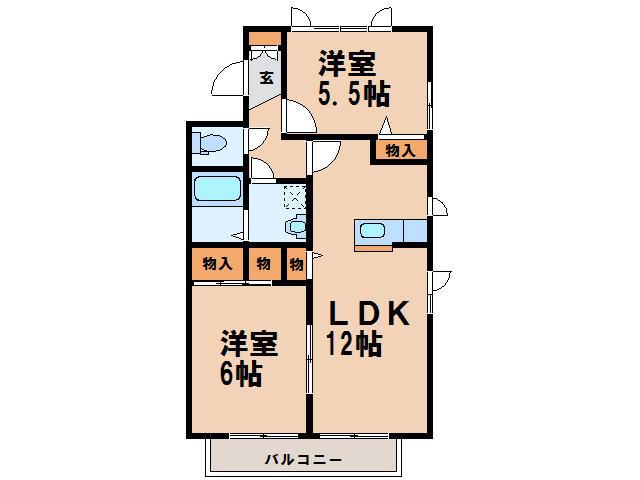 コーポ英 C(2LDK/1階)の間取り写真