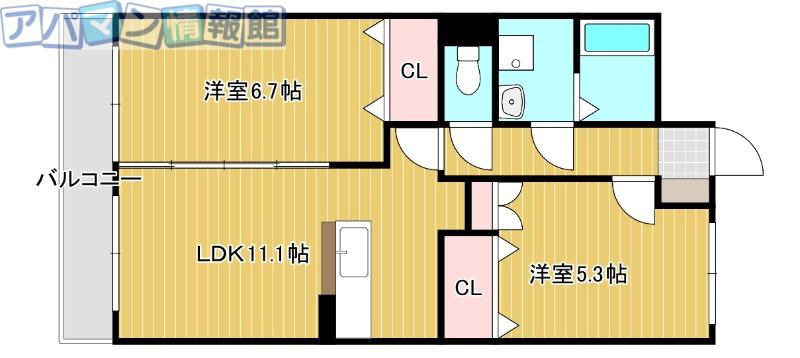 ローズベイ新潟南(2LDK/3階)の間取り写真