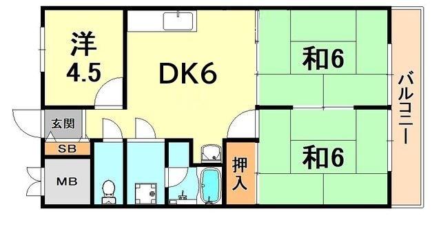 多聞ニューハイツ(3DK/3階)の間取り写真