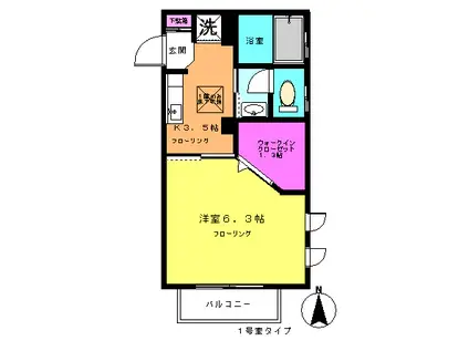 パティオ青葉台C(1K/2階)の間取り写真