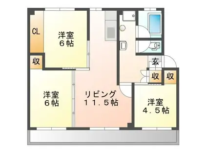 関が丘ヒルズ1号館(3LDK/2階)の間取り写真