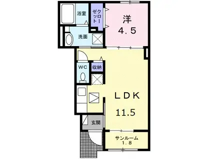 木太町アパート1(1LDK/1階)の間取り写真