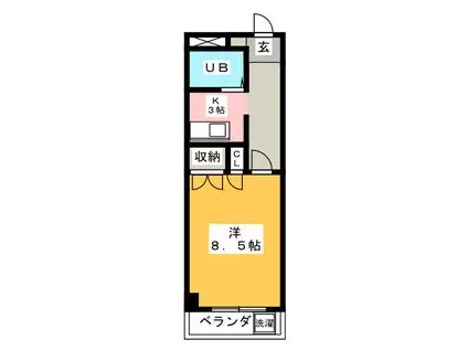 フォーブル三里(1K/3階)の間取り写真
