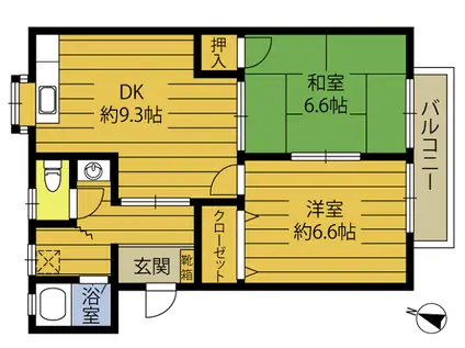 ハイムヤマキ A(2DK/2階)の間取り写真