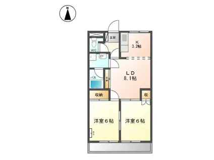 メゾンドカパーニュA(2LDK/2階)の間取り写真