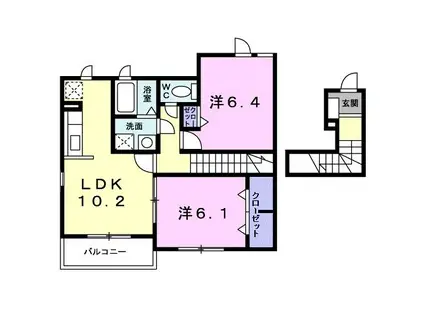 プロムナード郷中B(2LDK/2階)の間取り写真