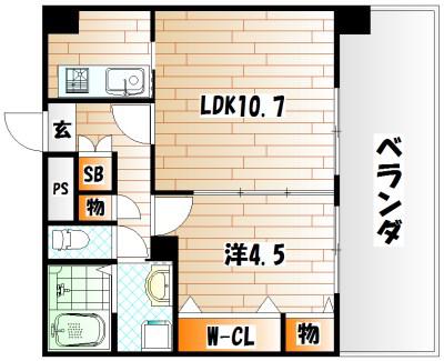 フェリシエ三萩野(1LDK/9階)の間取り写真