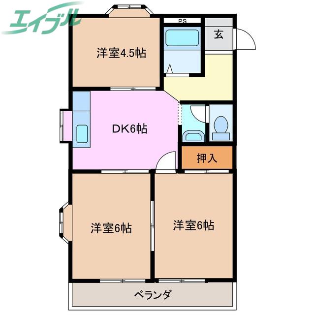ロイヤルハイツ舞(3DK/2階)の間取り写真