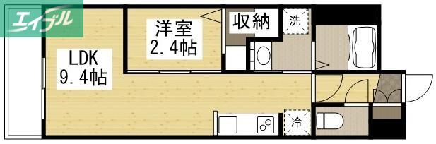 月光 岡山旭東町(1LDK/1階)の間取り写真