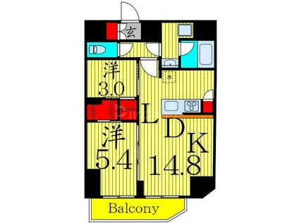 アジールコート町屋(2LDK/13階)の間取り写真
