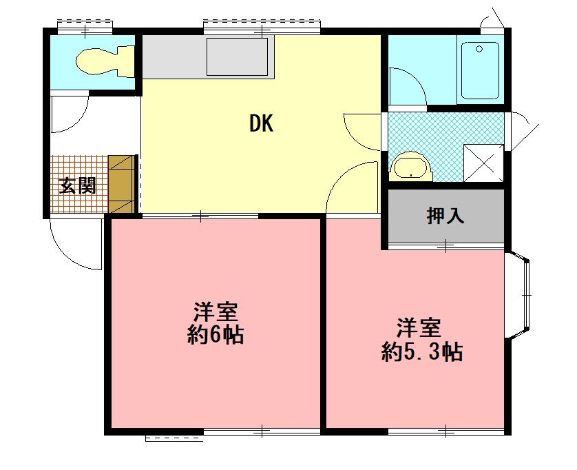 ハイツ仲町B棟(2DK/1階)の間取り写真