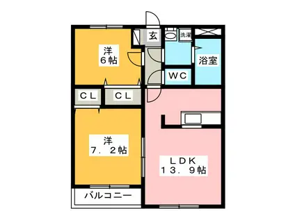 ヒーローマンション大岡(2LDK/2階)の間取り写真