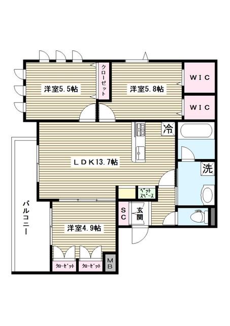 寿ハウス(3LDK/3階)の間取り写真