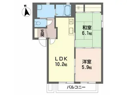 コーポ・ユーカリ(2LDK/1階)の間取り写真