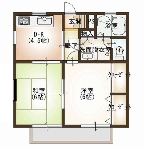 パークハイツSAI A棟(2DK/1階)の間取り写真