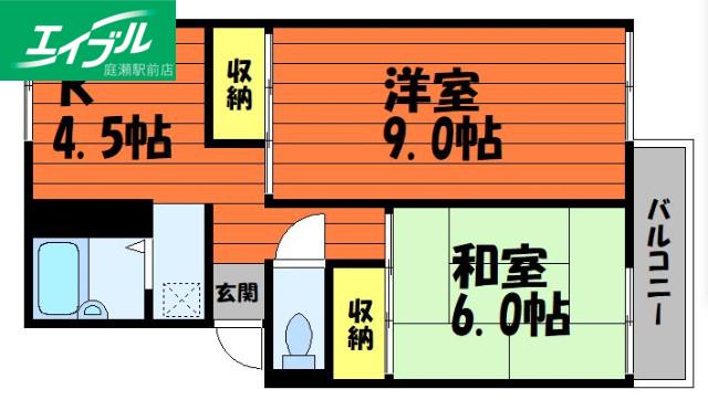 コーポ三谷原(2K/2階)の間取り写真